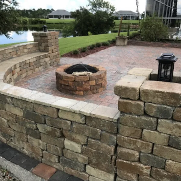 Hardscape wall and fire-pit area